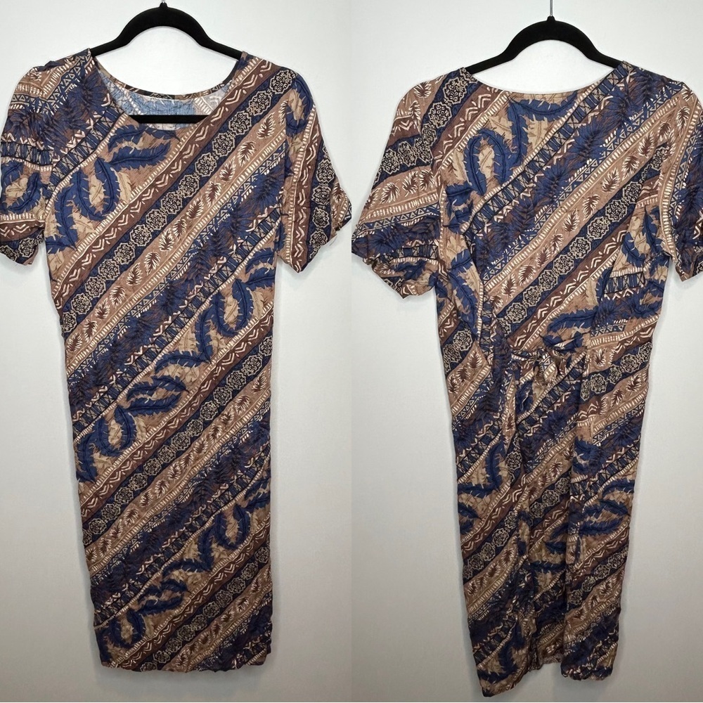 Y2K brown hibiscus sheath midi dress size medium‎